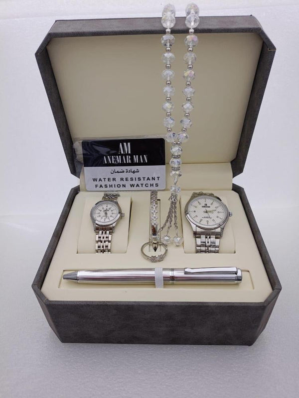 Royal Men’s Stainless Steel Gift Set – Luxury Watch, Pen & Cufflink طقم هدايا رجالي ملكي من الستانلس ستيل – ساعة فاخرة، قلم وأزرار أكمام
